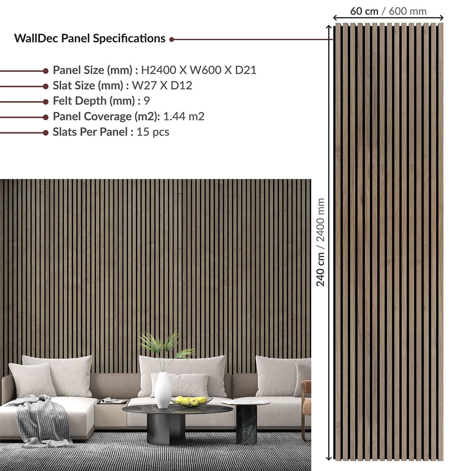 Walnut Wall Panel (240 x 60 cm)