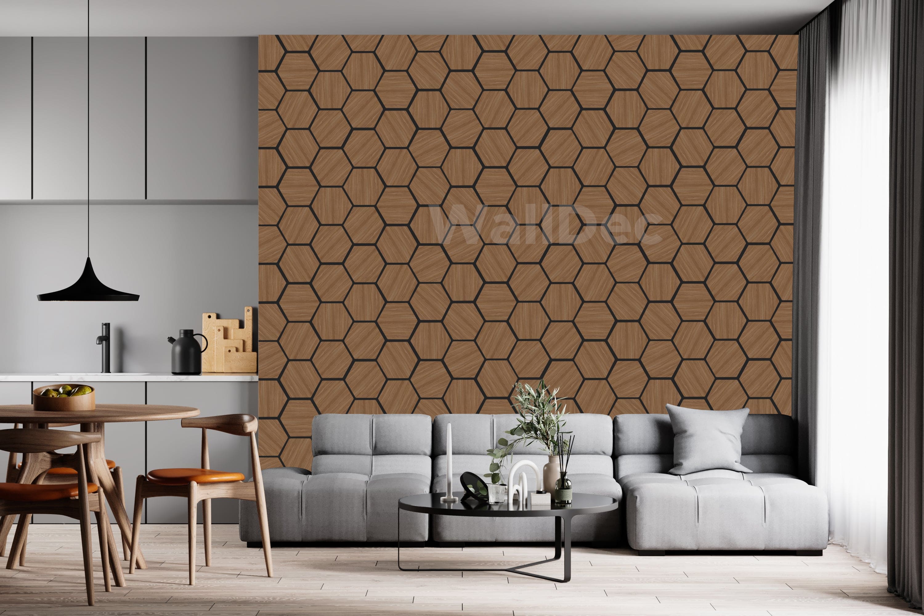 Hexagon Panel - Walnut Dream (57 x 69.5 cm)