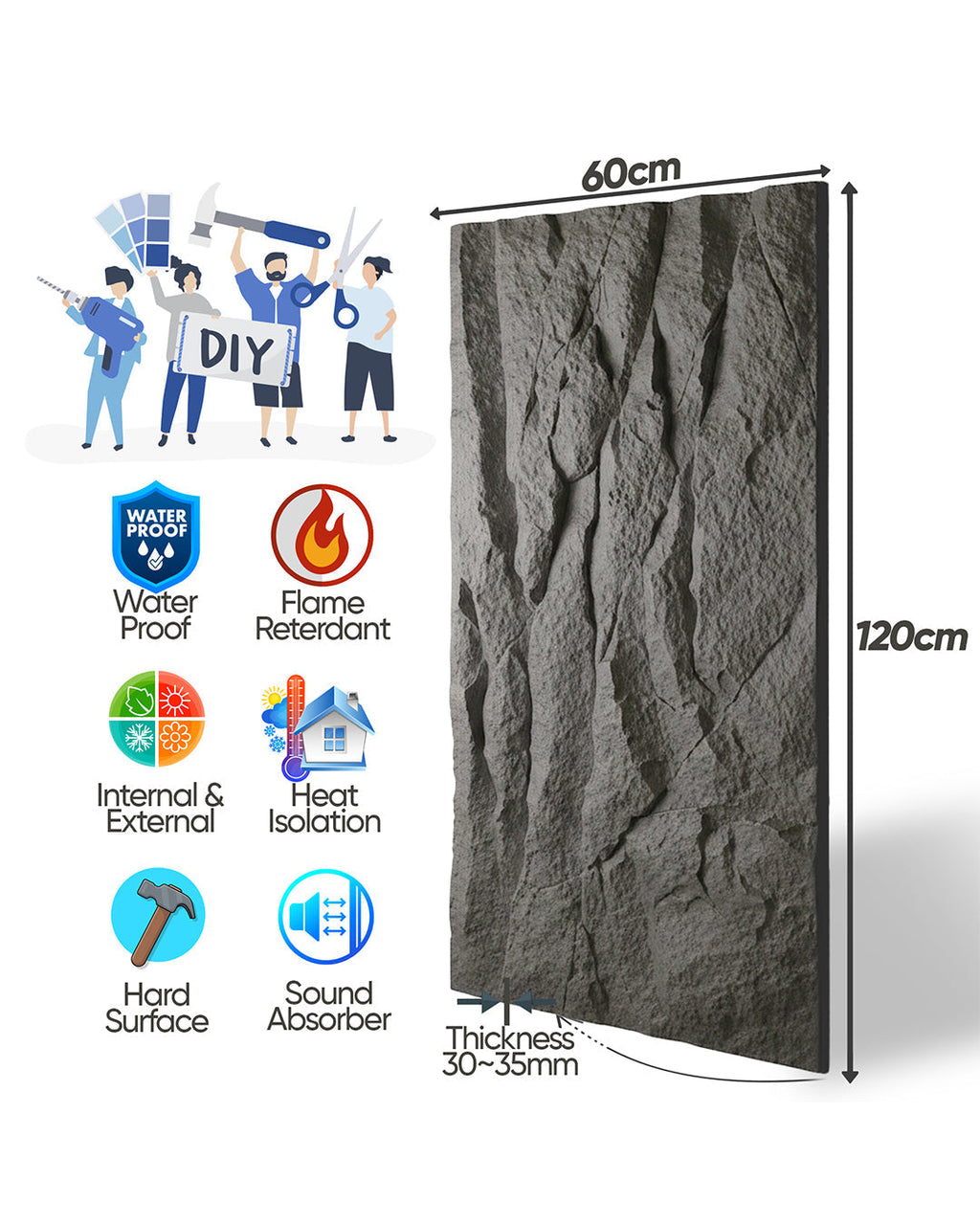 Nova Stone Rock Effect Wall Panels 120x60cm (47.24" x 23.62")