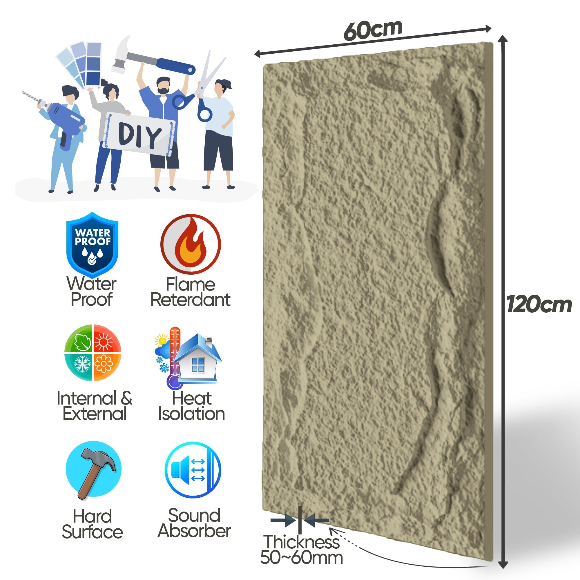 Hollywood Stone Effect Wall Panels 120 x 60 cm