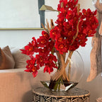Rote Cymbidium-Orchideen im Mond-Pflanzgefäß
